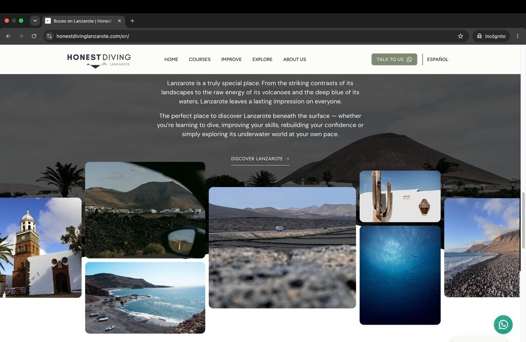 Honest Diving Lanzarote website designed by White Fins